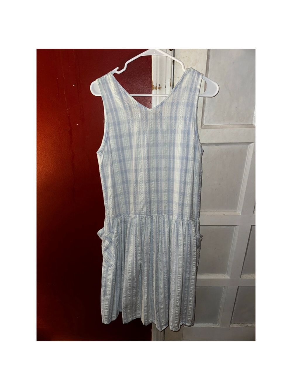 Allison Blair Blue Stripe Sleeveless Midi Dress Button Front Pockets Cottagecore - Picture 10 of 10
